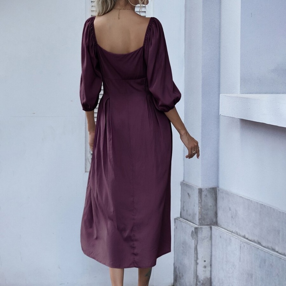 Khaki Sweetheart neck short sleeve midi dress - Picture 8 of 13